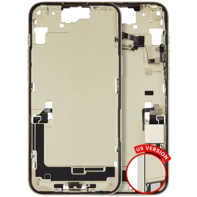 Mid-Frame Housing W/ Charging Port Flex & Small Parts For iPhone 15 Plus (US Version) (Used OEM Pull: Grade C) (Yellow)
