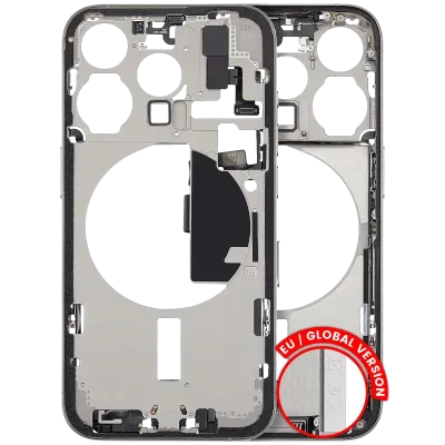 Mid-Frame Housing W/ Charging Port Flex & Small Parts For iPhone 15 Pro (EU / Global Version) (Used OEM Pull: Grade A) (White Titanium)