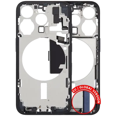Mid-Frame Housing W/ Charging Port Flex & Small Parts For iPhone 15 Pro (EU / Global Version) (Used OEM Pull: Grade B) (Blue Titanium)