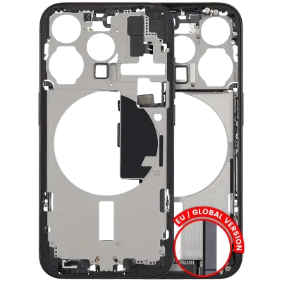 Mid-Frame Housing W/ Charging Port Flex & Small Parts For iPhone 15 Pro (EU / Global Version) (Used OEM Pull: Grade C) (Black Titanium)