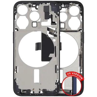 Mid-Frame Housing W/ Charging Port Flex & Small Parts For iPhone 15 Pro (US Version) (Used OEM Pull: Grade A) (Blue Titanium)