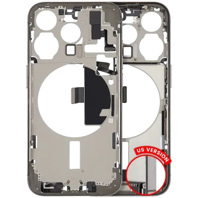 Mid-Frame Housing W/ Charging Port Flex & Small Parts For iPhone 15 Pro (US Version) (Used OEM Pull: Grade A) (Natural Titanium)
