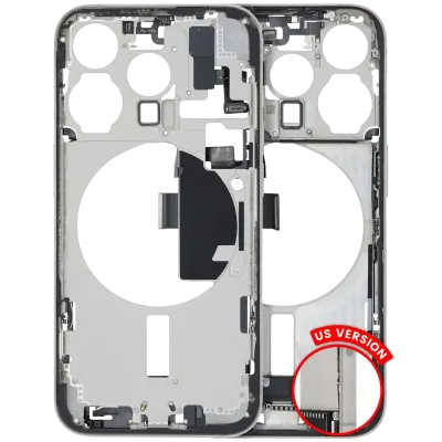 Mid-Frame Housing W/ Charging Port Flex & Small Parts For iPhone 15 Pro (US Version) (Used OEM Pull: Grade A) (White Titanium)