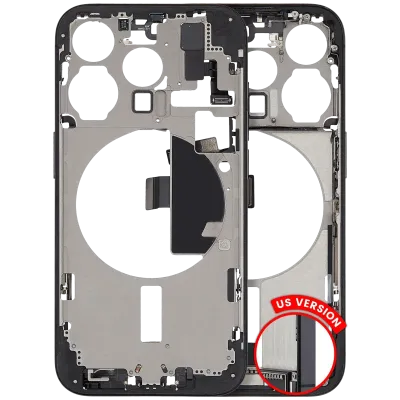 Mid-Frame Housing W/ Charging Port Flex & Small Parts For iPhone 15 Pro (US Version) (Used OEM Pull: Grade B) (Black Titanium)