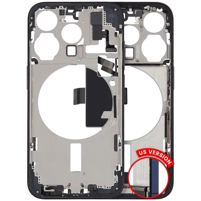 Mid-Frame Housing W/ Charging Port Flex & Small Parts For iPhone 15 Pro (US Version) (Used OEM Pull: Grade C) (Blue Titanium)
