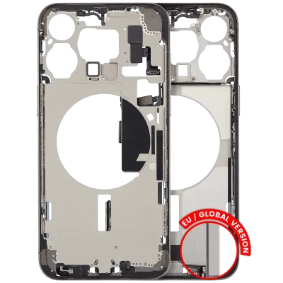 Mid-Frame Housing W/ Charging Port Flex & Small Parts For iPhone 15 Pro Max (EU / Global Version) (Used OEM Pull: Grade A) (Natural Titanium)