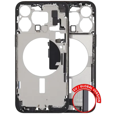 Mid-Frame Housing W/ Charging Port Flex & Small Parts For iPhone 15 Pro Max (EU / Global Version) (Used OEM Pull: Grade C) (Black Titanium)