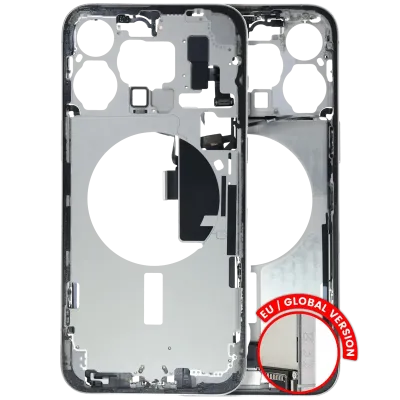 Mid-Frame Housing W/ Charging Port Flex & Small Parts For iPhone 15 Pro Max (EU / Global Version) (Used OEM Pull: Grade C) (White Titanium)