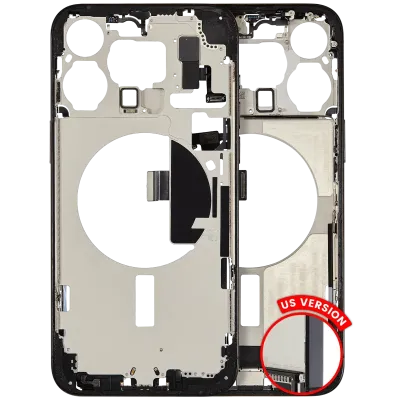 Mid-Frame Housing W/ Charging Port Flex & Small Parts For iPhone 15 Pro Max (US Version) (Used OEM Pull: Grade B) (Black Titanium)