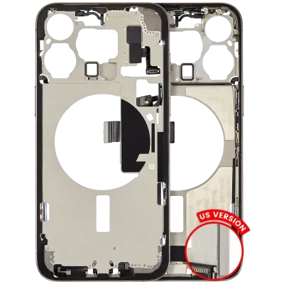 Mid-Frame Housing W/ Charging Port Flex & Small Parts For iPhone 15 Pro Max (US Version) (Used OEM Pull: Grade B) (Natural Titanium)
