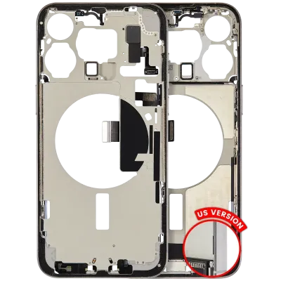 Mid-Frame Housing W/ Charging Port Flex & Small Parts For iPhone 15 Pro Max (US Version) (Used OEM Pull: Grade C) (White Titanium)