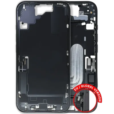 Mid-Frame Housing W/ Charging Port Flex & Small Parts For iPhone 16 (EU / Global Version) (Used OEM Pull: Grade B) (Black)
