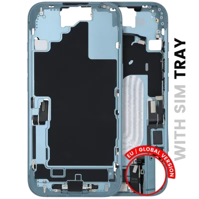 Mid-Frame Housing W/ Charging Port Flex & Small Parts For iPhone 16 (EU / Global Version) (Used OEM Pull: Grade C) (Teal)