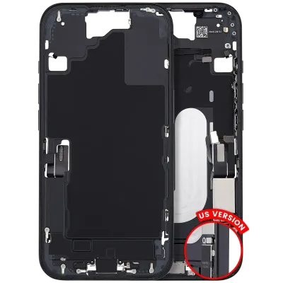 Mid-Frame Housing W/ Charging Port Flex & Small Parts For iPhone 16 (US Version) (Used OEM Pull: Grade A) (Black)