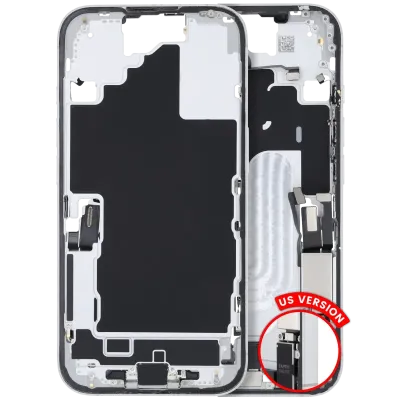 Mid-Frame Housing W/ Charging Port Flex & Small Parts For iPhone 16 (US Version) (Used OEM Pull: Grade A) (White)