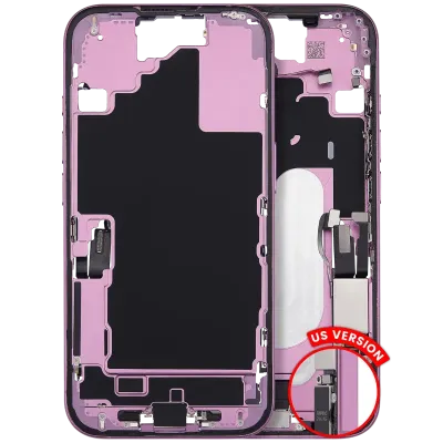Mid-Frame Housing W/ Charging Port Flex & Small Parts For iPhone 16 (US Version) (Used OEM Pull: Grade A) (Pink)