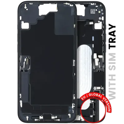 Mid-Frame Housing W/ Charging Port Flex & Small Parts For iPhone 16 Plus (EU / Global Version) (Used OEM Pull: Grade B) (Black)