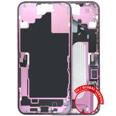 Mid-Frame Housing W/ Charging Port Flex & Small Parts For iPhone 16 Plus (EU / Global Version) (Used OEM Pull: Grade B) (Pink)