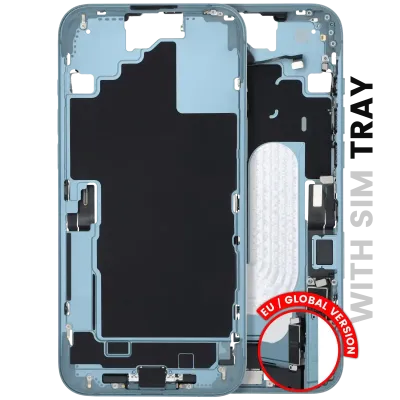 Mid-Frame Housing W/ Charging Port Flex & Small Parts For iPhone 16 Plus (EU / Global Version) (Used OEM Pull: Grade C) (Teal)