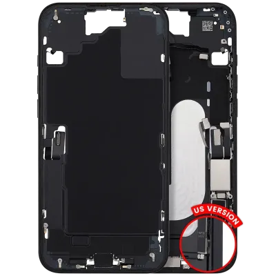 Mid-Frame Housing W/ Charging Port Flex & Small Parts For iPhone 16 Plus (US Version) (Used OEM Pull: Grade B) (Black)