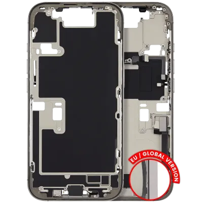 Mid-Frame Housing W/ Charging Port Flex & Small Parts For iPhone 16 Pro (EU / Global Version) (Used OEM Pull: Grade A) (Natural Titanium)