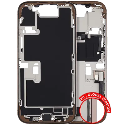 Mid-Frame Housing W/ Charging Port Flex & Small Parts For iPhone 16 Pro (EU / Global Version) (Used OEM Pull: Grade B) (Desert Titanium)