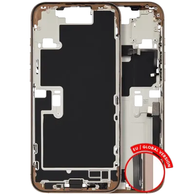 Mid-Frame Housing W/ Charging Port Flex & Small Parts For iPhone 16 Pro Max (EU / Global Version) (Used OEM Pull: Grade A) (Desert Titanium)