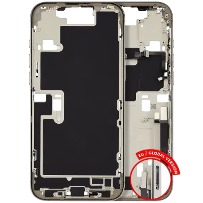 Mid-Frame Housing W/ Charging Port Flex & Small Parts For iPhone 16 Pro Max (EU / Global Version) (Used OEM Pull: Grade C) (Natural Titanium)