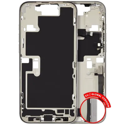 Mid-Frame Housing W/ Charging Port Flex & Small Parts For iPhone 16 Pro Max (EU / Global Version) (Used OEM Pull: Grade C) (White Titanium)