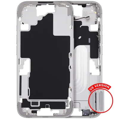 Mid-Frame Housing With Power And Volume Button For iPhone 16 (US Version) (Aftermarket Plus) (White)