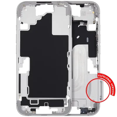 Середня рамка з кнопками живлення й гучності для iPhone 16 (EU / Global Version) (Aftermarket Plus) (білий)