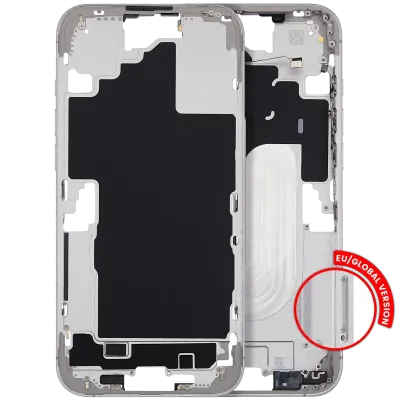 Mid-Frame Housing With Power And Volume Button For iPhone 16 Plus (EU / Global Version) (Aftermarket Plus) (White)