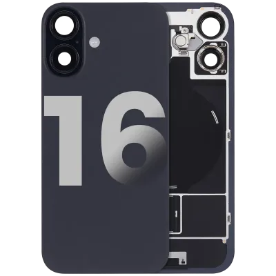 Back Glass w/ MagSafe Magnet & NFC & Flashlight Flex For iPhone 16 (Used OEM Pull: Grade C) (Black)