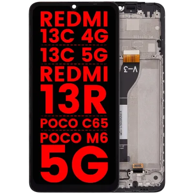 Дисплейний модуль з рамкою для Xiaomi Redmi 13C 4G / 13C 5G / Redmi 13R / Poco C65 / Poco M6 5G (LCD) (Aftermarket Plus) (Усі кольори)