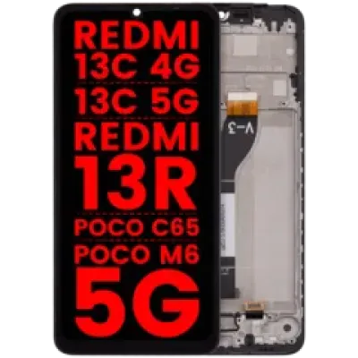 Дисплейний модуль з рамкою для Xiaomi Redmi 13C 4G / 13C 5G / Redmi 13R / Poco C65 / Poco M6 5G (LCD) (Aftermarket Plus) (Усі кольори)
