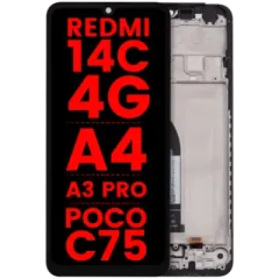 Дисплейний модуль з рамкою для Xiaomi Redmi 14C 4G / Redmi A4 / Redmi A3 Pro / Poco C75 (LCD) (Aftermarket Plus) (Усі кольори)