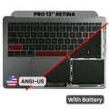 Top Case with Battery and Keyboard (ANSI US) For MacBook Pro 13" A1708 (2016) (Used OEM Pull: Grade B/C) (Space Gray)