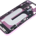 Mid-Frame Housing W/ Charging Port Flex & Small Parts For iPhone 16 Plus (EU / Global Version) (Used OEM Pull: Grade A) (Pink)