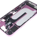 Mid-Frame Housing W/ Charging Port Flex & Small Parts For iPhone 16 Plus (EU / Global Version) (Used OEM Pull: Grade C) (Pink)